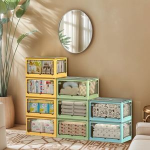 4 Color Foldable Injection Molded PP <b>Storage</b> <b>Box</b> Rolling Wheel 80L Transparent Plastic Rectangle for Clothing Toys Food <b>Storage</b> - Product Image 2