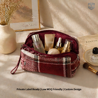 Pochette de voyage TSA promotionnelle personnalisée avec logo, motif écossais, en faux lin polyester durable, forme boîte, pour maquillage