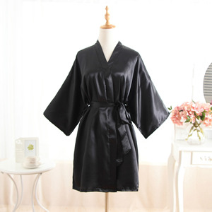 Camicia da Notte Estiva da <span class=keywords><strong>Donna</strong></span> in Raso Tinta Unita con Scollo a V Traspirante Kimono Corto con Vita Elastica - Product Image 4