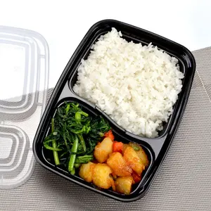 Recipiente de almuerzo de plástico con 2 compartimentos, bandeja desechable para comida congelada