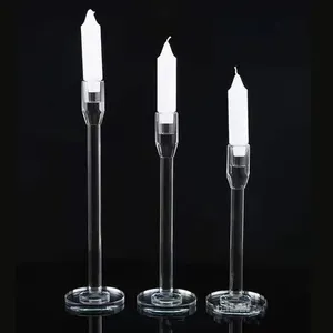 IMUWEN Crystal Candle Holder Glass Pillar Candlestick Tabletop Candle Stand Wedding Centerpiece Candelabra Home Table Decor