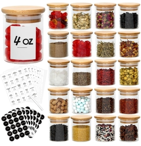 Lujo 4OZ Vidrio Especias Contenedores de almacenamiento de alimentos Azúcar Sal Café Té Frijoles Frascos con tapas de Bambú - Product Image 1