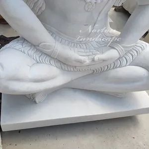 工場卸売カスタムヒンドゥー教の神の彫刻手彫りの白い大きな大理石の主シヴァ像庭用