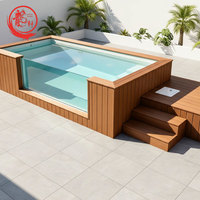 Grande piscine hors sol en fibre de verre de 20 pieds ou 40 pieds avec conteneur d'expédition, en WPC, en bois, en verre acrylique, avec terrasse, pour jardin et extérieur