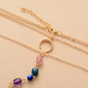 Collier pendentif lune Chakra avec 7 pierres naturelles colorées, design superposé, pour femmes, bijoux cadeau, chaîne en alliage de zinc - Product Image 3