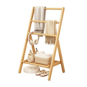Foldable bamboo coat <b>rack</b>, floor-standing, thickened, for bedroom and home use. - Product Image 3