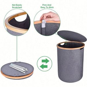 Hot-selling Round Collapsible Bamboo Frame Soft Cotton Fabric Dirty Clothes Organizer <b>Laundry</b> Storage <b>Hamper</b> with Lid - Product Image 5