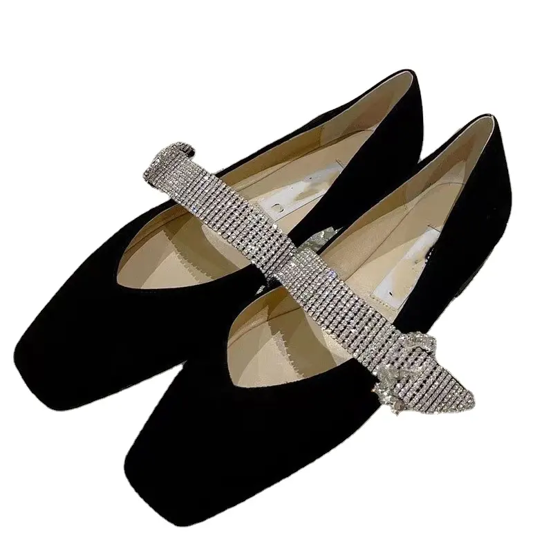 Women's flats Rhinestones Mary Jane single shoe square head one line with soft soled ballet shoes light mouth flats