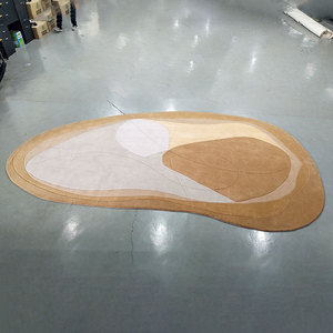 Thảm trải sàn hình dạng bất quy tắc phong cách hiện đại, thảm trừu tượng màu vàng và trắng dùng trang trí phòng khách - Product Image 6