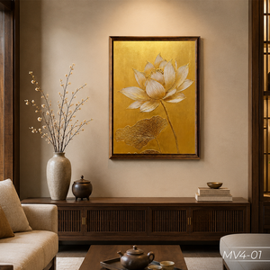 Premium Gold Leaf Lotus Flower Wall Art Handmade Interior Decoration <b>Framed</b> <b>Canvas</b> Painting Vietnam OEM ODM Service Model MV4-01 - Product Image 3