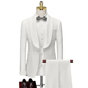Trắng chú rể người đàn ông phù hợp với Slim <span class=keywords><strong>TUXEDO</strong></span> duy nhất ngực phù hợp với thiết lập cho nam giới mặc đám cưới <span class=keywords><strong>2025</strong></span> - Product Image 1