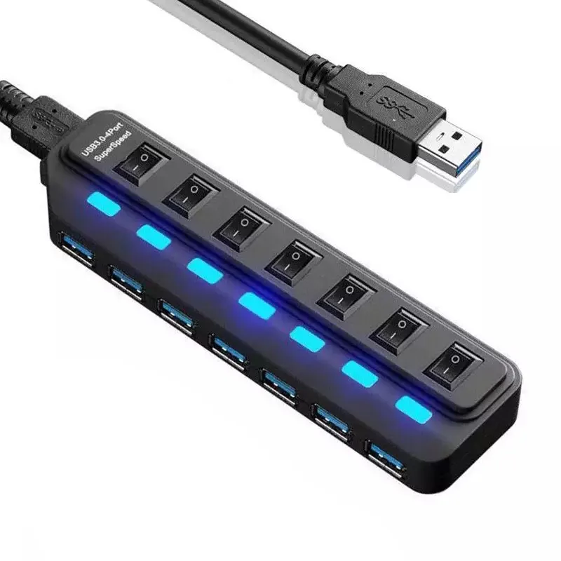 Hub Usb 3.0 Splitter 7 Port fiş yüksek hızlı Multiport adaptörü fabrika özel kalite USB HubFor dizüstü bilgisayar