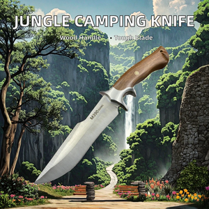 Couteau tactique de camping en plein air, lame fixe de haute qualité avec manche en bois, pointe tombante de 18,5 cm pour la randonnée, la survie et la chasse - Product Image 2