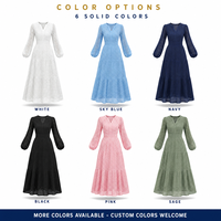 Gaun Maxi Wanita Kasual Musim Gugur Model V-Neck dengan Detail Eyelet, Rok Bertingkat, Lengan Panjang, 100% Viscose, Dapat Dicuci, Produsen OEM ODM