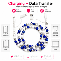 Câble de charge perlé 4-en-1 USB multi-chargeur, cordon multi-connecteur Type C, perles œil bleu, câble de téléphone, cadeau personnalisé