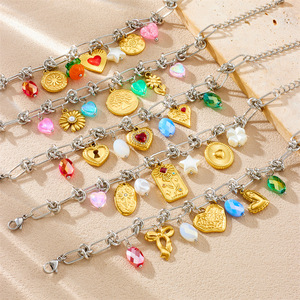 Fashion Charm Bracelet Stainless Steel Heart Bow Pendant Women's Jewelry Multicolor Design Yiwu Origin - Product Image 1
