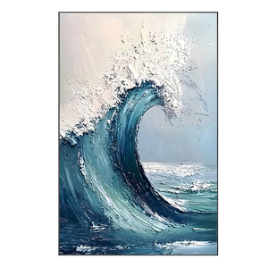 Paesaggio Fengshui dipinto a mano dipinto a olio del mare blu moderno per il supporto della tela della decorazione della parete dell'ufficio o del salotto - Product Image 4