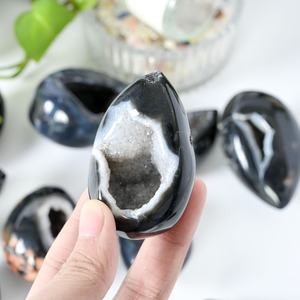 Huevos de Ágata Negra Natural Curativa al por Mayor, Cristales Espirituales Druzy, Huevos de Luna para Decoración - Product Image 2