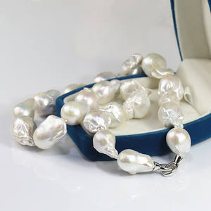 Collar de perlas auténticas de agua dulce, de tamaño grande bola de fuego, blanca, barroca, irregular, núcleo, 15x20mm - Product Image 3