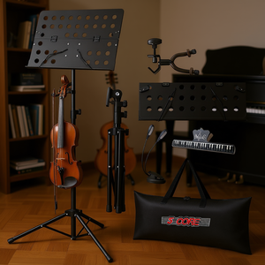 Soporte de música plegable portátil ajustable con clip para luz, para guitarristas, violinistas, violoncellistas y pianistas, soporte plegable de metal negro - Product Image 2