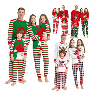 2025 famille noël pyjamas ensemble bébé garçon fille maman papa imprimer rouge vert rayure père noël manches longues noël pyjamas - Product Image 1