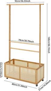 Porte-vêtements <span class=keywords><strong>sur</strong></span> roues, porte-vêtements en bambou avec panier de rangement Porte-vêtements autoportant avec rail à vêtements suspendu - Product Image 4