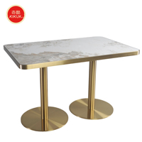 Table à manger carrée en marbre avec structure métallique moderne et écologique, sur mesure, pour restaurant, cafétéria, extérieur, chambre