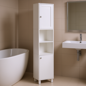 Meuble de salle de bain autoportant en bois blanc, 71 pouces, avec étagères réglables, organisateur de rangement - Product Image 2