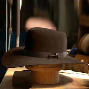 Brown Felt Cowboy <b>Hat</b> Wide Brim <b>Western</b> Country Outdoor Sunshade <b>Hat</b> with Leather Band - Product Image 3