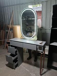 Coiffeuse Murale avec Miroir <span class=keywords><strong>pour</strong></span> <span class=keywords><strong>Salon</strong></span> <span class=keywords><strong>de</strong></span> <span class=keywords><strong>Coiffure</strong></span> Femme, Miroir <span class=keywords><strong>de</strong></span> <span class=keywords><strong>Salon</strong></span> Professionnel avec Étagère en Verre - Product Image 5