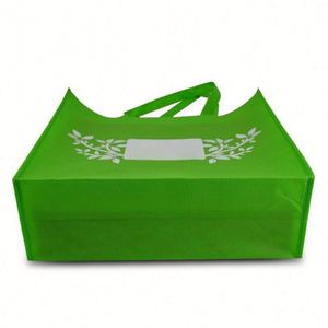 Custom <b>Printed</b> Tote Bag Green Color Promotional Giveaway Bag with Reinforced Handles Non-woven Fabric Bags - Product Image 5