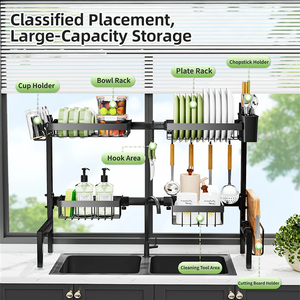 Égouttoir à vaisselle métallique grande capacité pour évier, <span class=keywords><strong>4</strong></span> paniers, gain de place pour cuisine - Product Image 4