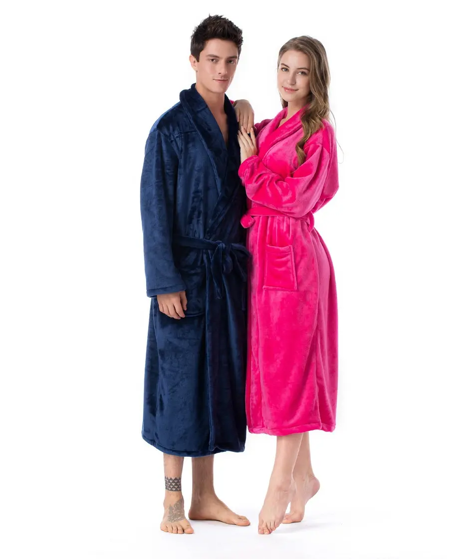 Peignoir de luxe en peluche épaisse pour hommes et femmes, robes de nuit en flanelle, longueur genou, nouvelle collection