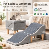 Escalier pour animaux de compagnie en bois massif courbé, pliable 3-en-1, rampe, échelle et marchepieds avec ottoman pour lit ou canapé surélevé, antidérapant, pour chats