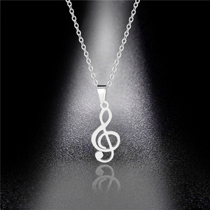 Collier avec pendentif Note <span class=keywords><strong>de</strong></span> musique pour homme et femme, pendentif avec symbole Musical, géométrique, cubot, cadeau, 100% en acier inoxydable - Product Image 1