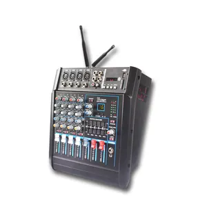 Amplifier Daya Bawaan Profesional, Mixer Audio 4 Saluran dengan Mikrofon Nirkabel