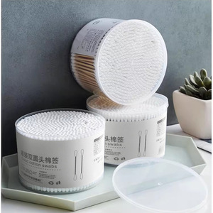 Cotons-tiges double-emboutis en boîte, cotons-tiges jetables, cotons-tiges pour le nettoyage des oreilles, serviettes hygiéniques, cotons-tiges à tête ronde en bois - Product Image 1