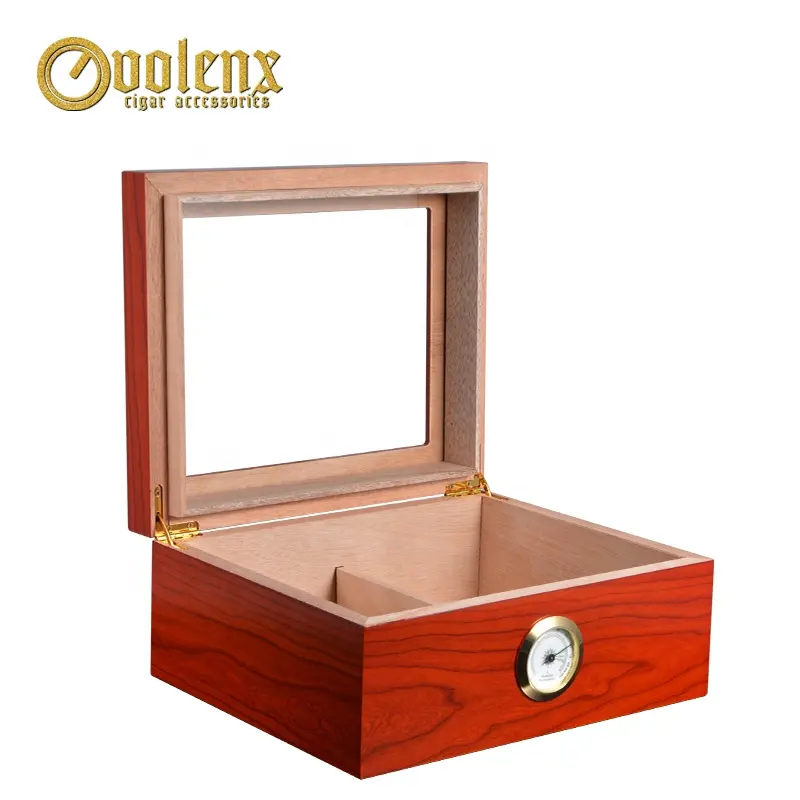 Scatola di sigari Humidor di legno di cedro spagnolo di lusso con igrometro umidificatore Set alta custodia per la casa trasparente