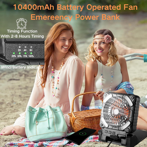 Ventilador de energía <span class=keywords><strong>solar</strong></span> portátil recargable de 10400mAh, 5 velocidades ajustables con luz LED, ventiladores para tienda de campaña de viaje, camping en casa - Product Image 6