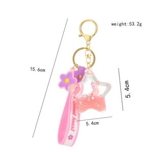 New Cute Acrylic Keyring Key Chain Ring Oil <b>Floating</b> Pink <b>Bubble</b> Quicksand Cup Liquid Keychain - Product Image 5