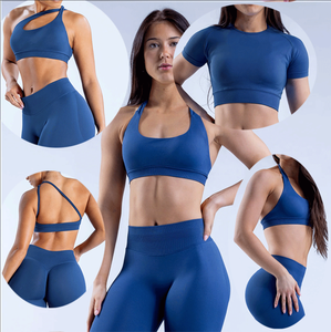 <span class=keywords><strong>Camisa</strong></span> sin costuras para mujer, mallas cortas <span class=keywords><strong>de</strong></span> cintura alta, Sujetador deportivo, conjunto <span class=keywords><strong>de</strong></span> gimnasio, chándal, ropa <span class=keywords><strong>de</strong></span> Yoga, pantalones, Top sólido, conjunto <span class=keywords><strong>de</strong></span> Fitness - Product Image 2