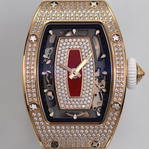 Montre-bracelet automatique ultra-fine pour <span class=keywords><strong>femme</strong></span>, de haute qualité, en moissanite et onyx, avec cadran squelette diamanté tonneau et motif lèvres rouges, collection Gala - Product Image 2