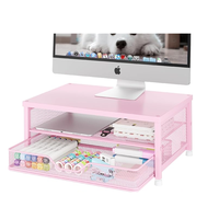 Support d'écran d'ordinateur en métal réglable à 2 niveaux, résistant à la rouille, avec tiroir et 2 porte-stylos pour bureau