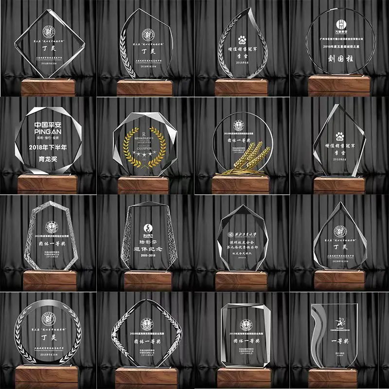 Blank Crystal Trophy Plaques with Wooden Base for Wholesale Customized Business Gift Corporation