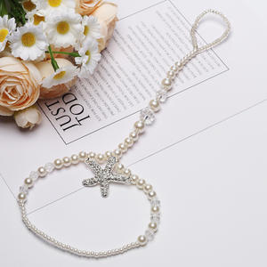 Tobillera de perlas de imitación con dije de estrella, chapada en plata, elástica, con cuentas, joyería de fiesta para mujer, estilo romántico - Product Image 1