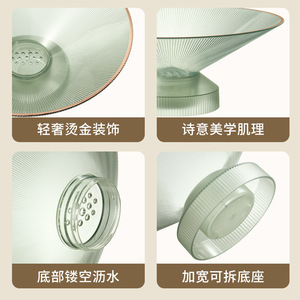 He Dou Fruit Plate Round <b>Plastic</b> Light Gray Light Green With Gold <b>Trim</b> For Home Party Snack Dish - Product Image 4