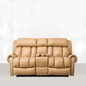 Nordic modern combination multi-functional audio-visual home furniture living room full grain cow leather functional sofa