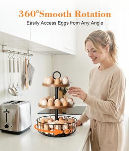 3 Niveles 360 °   Porta Huevos Giratorio con Capacidad para 24+40 Huevos - Organizador de Cocina Rústico Estilo Granja, Estante de Almacenamiento de Huevos en Niveles - Product Image 3