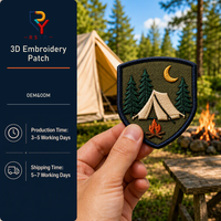 Écusson brodé 3D personnalisé, motif camping en plein air, sapin et feu de camp, pour veste et sac à dos, vente en gros