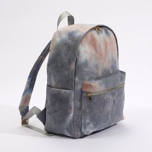 Custom Unisex Tie-Dye Corduroy <b>Backpack</b> Fashion School Metal Zipper Outdoor Sports Polyester Lining Keymay KM2689 - Product Image 2